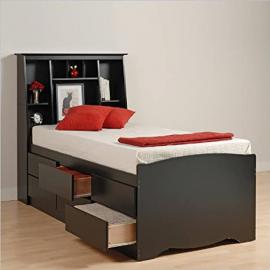 Prepac Black Sonoma Tall Twin Bookcase Platform Storage Bed