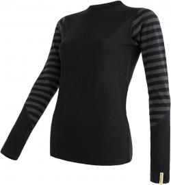 Sensor koszulka damska Merino Active z długim rękawem czarna/ciemnoszara paski M