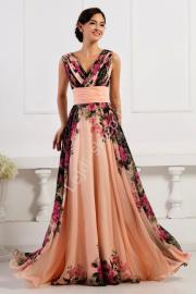 Sukienka w kwiaty koralowo różowa, kwiatowa elegancka na wesele, studniówki dla mamy - Lejdi