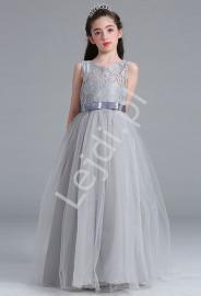 Szara długa sukienka tiulowa dla dziewczynki - Lejdi