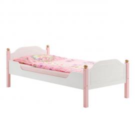 IDIMEX Lit pour enfant ISABELLA couchage 90 x 200 cm 1 personne idéal pour une fille, en pin massif lasuré blanc et rose