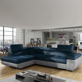 Sofamobili Canapé d'angle gauche bleu et gris Scott