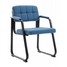 Decoshop26 Chaise visiteur fauteuil de bureau sans roulette en tissu bleu Bur10213