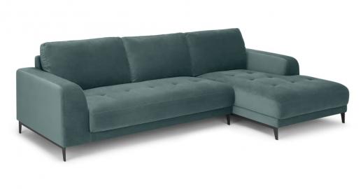 Luciano, canapé d’angle avec méridienne à droite, velours vert bleuté