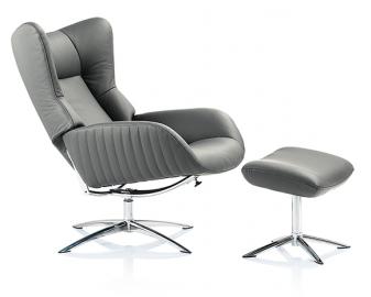Fauteuil relax design avec repose-pieds STOCKHOLM, Revetement fauteuil: Cuir soft, Coloris fauteuil: Cuir soft - Gris clair