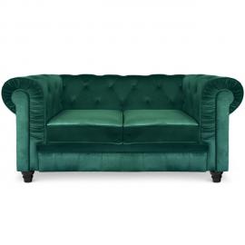 COTE COSY Grand canapé 2 places Chesterfield Velours Vert