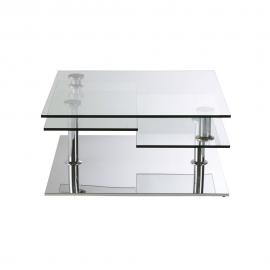 Table basse 4 plateaux en acier et verre