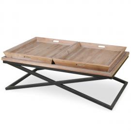 Table basse avec plateaux  bois patinÃ© et mÃ©tal noir