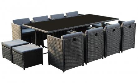 Table et chaises 12 places encastrables en rÃ©sine noir/gris