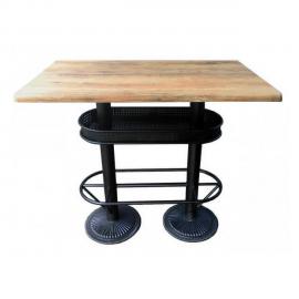Mathi Design Oldwood - Table bistrot/industriel plateau effet bois vieilli