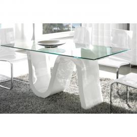 Sofamobili Table à manger en verre et laqué blanc design Wave