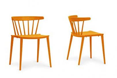 Finchum Orange Plastic Stackable Modern Dining Chair with Chanasya Polish Cloth Bundle (Set of Two)