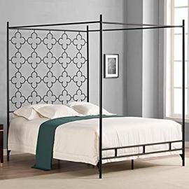Metal Canopy Bed Frame * Twin Full Queen King Adult Kids Princess Bedroom Furniture * Black Wrought Iron Style Vintage Antique Look * Hang Shear Curtains or Mosquito Nets * Bedding Pillow Not Included (queen)