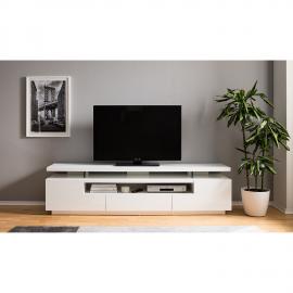 home24 loftscape TV-Lowboard Lisby Hochglanz Weiß MDF 200x51x42 cm (BxHxT) Modern mit Beleuchtung/TV-Aufsatz