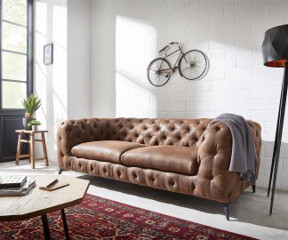 Couch Corleone 225x97 cm Braun Vintage 3-Sitzer Sofa