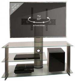 VCM TV-Rack Lowboard Konsole Fernsehtisch TV Möbel Bank Glastisch Tisch Subwoofer Schrank Bulmo Silber transparent