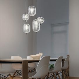 Studio Italia Design Jefferson LED Pendelleuchte, 5-flg., Chrom schwarz - Kristallglas
