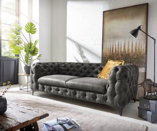 Couch Corleone 225x97 Anthrazit Vintage 3-Sitzer Sofa