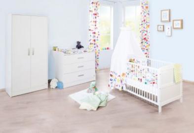 Pinolino Komplett Kinderzimmer VIKTORIA groß, 3-tlg. (Kinderbett, Wickelkommode breit und 2-türiger Kleiderschrank), weiß Gr. 70 x 140