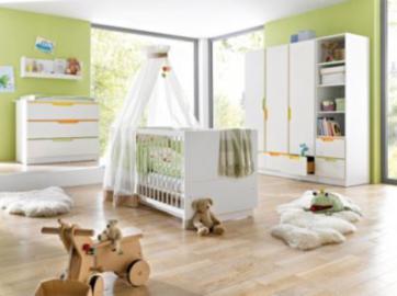 Geuther Komplett Kinderzimmer FRESH, 3-tlg. (Kinderbett, breite Wickelkommode und 3-türiger Kleiderschrank), Weiß/Bunt weiß Gr. 70 x 140