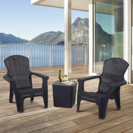 Outsunny® Dreiteiliges Gartenmöbel Set Sitzgruppe Stuhl Kaffeetisch Stauraum PP Schwarz