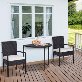 Outsunny® Gartensitzgruppe 3-tlg. Polyrattan Gartenset Rattanmöbel für Balkone Schwarz mit Sitzkissen