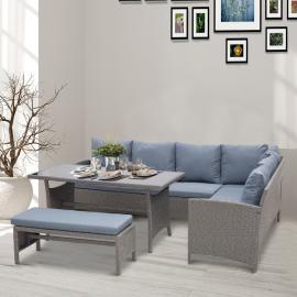 Outsunny® Sitzgarnitur 4-tlg. Sitzgruppe Rattan Gartenmöbelset Beistelltisch Metall Grau