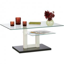 Couchtisch Glas, modern, 2 Glasplatten, Wohnzimmer Glastisch, Design Sofatisch HBT: 45x100x60 cm, schwarz/weiß