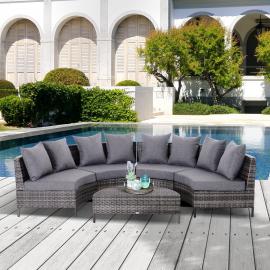Outsunny® Gartenmöbel Set Gartensofa Fünfteilige Lounge Beistelltisch 8 Kissen Rattan Grau