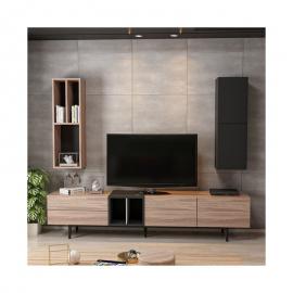 Homemania - Diany TV-Schrank - Modern Modular, Buecherschrank - mit Tueren, Regalen, Einlegeboeden - vom Wohnzimmer - Schwarz, Holz aus Holz, 195 x