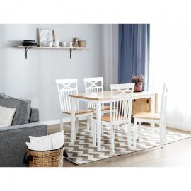 Beliani - Esstisch Weiß mit Braun 75 x 119 cm Verlängerbar Ausziehbare Tischplatte Lackiert Rechteckig Klassisch Landhausstil