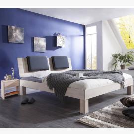 Futonbett Massivholz Bett Set mit Nachtkonsole LENS-13, Buche white wash 140x200 cm