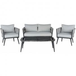 Gartenmöbel Set Grau Schwarz Rattan Aluminium Textil inkl. Kissen 4-Sitzer Terrasse Outdoor Modern - Grau