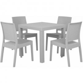 Beliani - Gartenmöbel 4er Set Hellgrau Tisch mit quadratischer Form 80 x 80 cm in Rattanoptik Modern