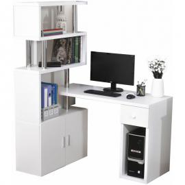 Homcom - Schreibtisch in L-Form/I-Form Eckschreibtisch Computertisch Kombination-Tisch mit Bücherregal und Schublade Wabenplatte Edelstahl Weiß
