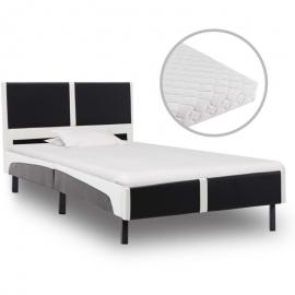 Hommoo Bett mit Matratze Schwarz und Weiß Kunstleder 90 x 200 cm VD20190