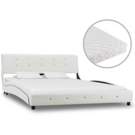Hommoo Bett mit Matratze Weiß Kunstleder 140 x 200 cm VD20231