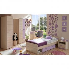 Jugendzimmer Komplettset in Sonoma Eiche mit violett LANCY-22 Bett inkl. Lattenrost und 80x190cm Matratze
