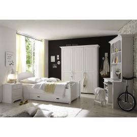 Jugendzimmer Set Landhaus MARINO-78, massiv, 6-teilig, Kleiderschrank 3türig mit PC-Schreibtisch, Bett 90x200 cm