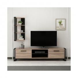 Homemania - Lesa TV-Schrank - Modern mit Buecherschrank - mit Tueren, Regalen, Einlegeboeden - vom Wohnzimmer - Schwarz, Holz aus Holz, Metall, 192 x