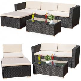 Lounge Gartengarnitur Sofa Tisch Kissen schwarz Polyrattan Gartenmöbel