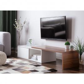 TV Möbel Dunkler Holzfarbton Weiß MDF Platte 2932 x 110159 x 40 cm Modern Elegant Glamourös Schick Praktisch Wohnzimmer