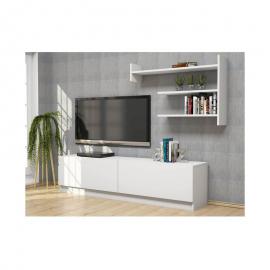 Martin TV-Schrank - Modern - mit Tueren, Regalen, Einlegeboeden - vom Wohnzimmer - Weiss aus Holz, PVC, 160 x 33,6 x 40 cm