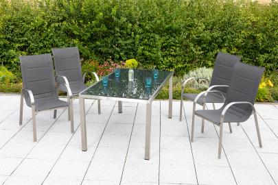MERXX Gartenmöbelset Lucca 5-tlg 4 Sessel Tisch 150x90 cm Edelstahl/Textil