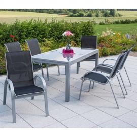 Metall Gartenmöbel Set 7-teilig, Gartentisch 140cm bis 200cm 6x Stühle schwarz TOLEDO-29