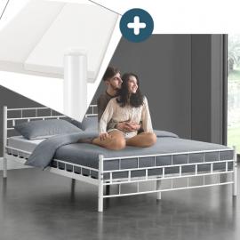 Juskys Metallbett Malta 140 x 200 cm weiß – Komplett Set mit Matratze - Bett mit Lattenrost und Kaltschaummatratze – modern & massiv – große