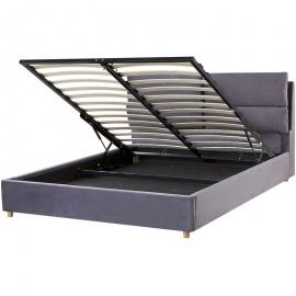 Polsterbett aus Samtstoff Grau 140 x 200 cm mit Bettkasten hochklappbar Doppelbett Elegantes Modernes Design - Grau