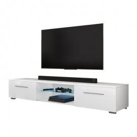 Selsey - SYVIS - TV-Board / Fernsehschrank mit 2 Klapptüren/ 2 offenen Fächern/ LED-Beleuchtung, 140 cm (Weiß Matt / Weiß Hochglanz)
