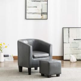 Vidaxl - Sessel mit Fußhocker Kunstleder Grau - Grau