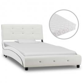 Bett mit Matratze Weiß Kunstleder 90 x 200 cm 20229 - Topdeal